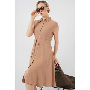 Rochie midi - HiCCUP - A-line - guler camasa - maro melanj - textil imagine