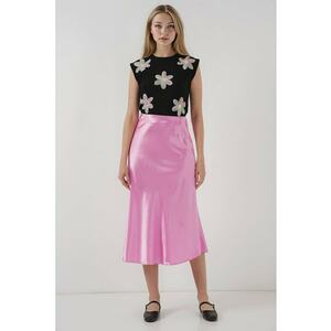 Fusta midi HiCCUP - croiala in forma de A - roz orhidee - elastica imagine