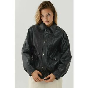 Jacheta supradimensionata dama - din piele ecologica - cu buzunare - negru imagine
