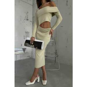 Rochie maxi mulata tricotata decupata asimetric - bej - tricot imagine