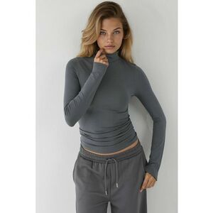 Bluza dama - slim fit - guler inalt - gri inchis - viscoza imagine