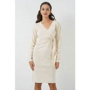 Rochie midi bodycon cu decolteu in V - tricot - Fildes Natural - imagine