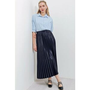 Fusta maxi talie inalta - texturata metalica - textil - Albastru marin - imagine
