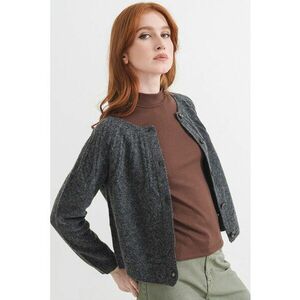 Cardigan din amestec de lana cu decolteu barcuta - Gri inchis melange imagine