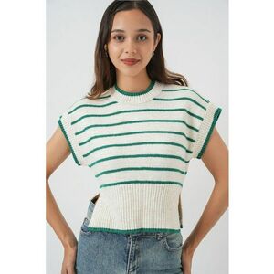 Pulover dama vesta tricotata - dungi groase - tricot - Verde Smarald - imagine