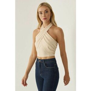 crop top guler choker - bej - viscoza imagine