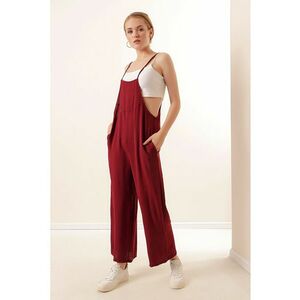 Salopeta dama HiCCUP - croiala relaxata - picior larg - visiniu - textil imagine