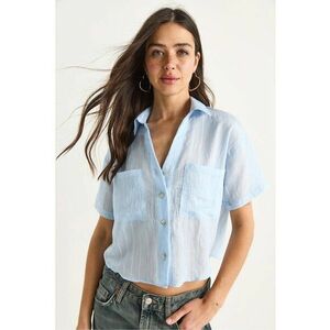 Camasa dama LUCCI - scurta - albastru - viscoza-nylon - cu buzunar imagine