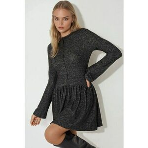 Rochie mini - skater - maneca lunga - gri - jerseu imagine