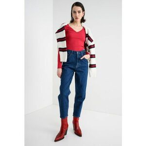 Bluza slim fit striata cu decolteu in V - Roz imagine