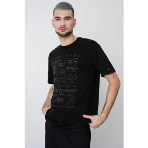 Tricou cu decolteu la baza gatului si imprimeu - Negru imagine