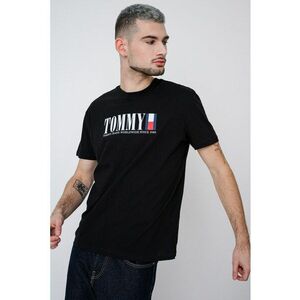 Tricou cu imprimeu logo si decolteu la baza gatului - Negru imagine