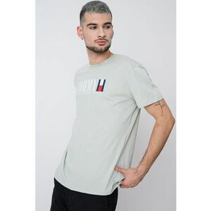 Tricou cu imprimeu logo si decolteu la baza gatului - Verde pal imagine