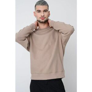 Bluza de trening texturata cu decolteu la baza gatului - Bej imagine
