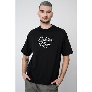 Tricou de bumbac cu decolteu la baza gatului si logo - Negru imagine