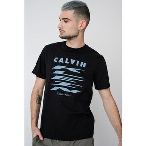 Tricou de bumbac cu logo - Negru/Albastru imagine