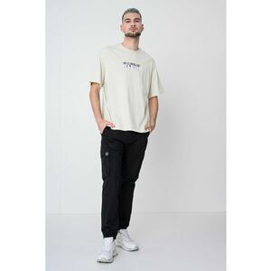 Tricou de bumbac cu logo brodat - Crem imagine