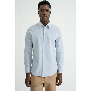Camasa slim fit cu model in dungi si logo discret - Alb/Albastru indigo imagine