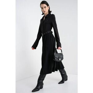 Rochie midi cu pliuri - maneci lungi si o curea - Negru imagine