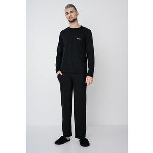 Pijama din amestec de modal cu model uni si banda logo - Negru imagine