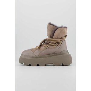 Ghete din piele intoarsa si piele cu platforma - Maro taupe imagine