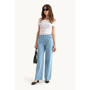 Blugi dama cu talie inalta - croiala larga - denim - albastru deschis imagine