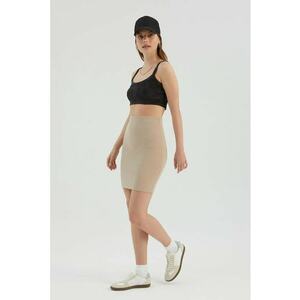 Fusta mini dama - textil - talie inalta - nervuri - bej imagine
