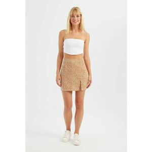 Fusta mini cu talie inalta dama - textil - imprimeu floral - portocaliu imagine