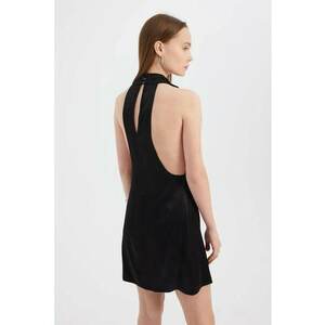 Rochie mini satin - decolteu halter - decupaj spate - negru imagine