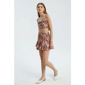 Pantaloni scurti dama - cu talie inalta - imprimeu floral - volane - multicolor - textil imagine