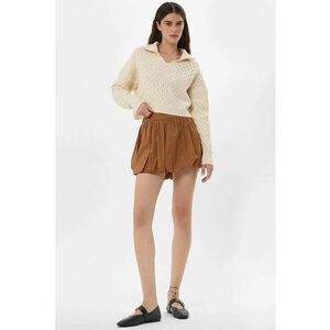 Fusta mini cu pantaloni scurti atasati dama - talie inalta - textil - maro imagine