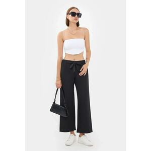 Pantaloni dama - croi larg - snur de strangere - negru - poliester imagine