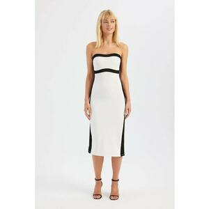 Rochie midi - fara bretele - culori bloc - alb - fabricata din material de calitate imagine