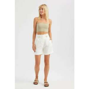 Pantaloni scurti dama - textil - talie inalta - cu nasturi - alb imagine