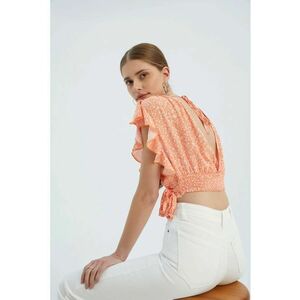 Top scurt - decolteu in V - nod lateral - roz - textil imagine