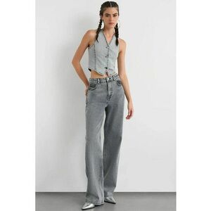 Bluza dama - vesta scurta denim - decolteu in V - albastru denim - bumbac imagine