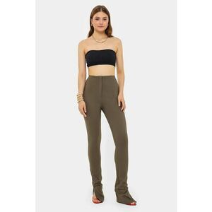 Pantaloni dama - slim fit - talie inalta - maro - bumbac si viscoza imagine