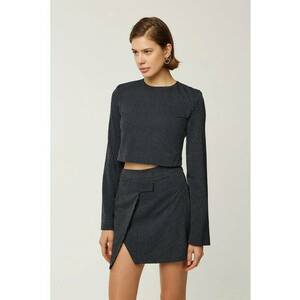 Bluza dama - guler rotund - dungi - negru - poliester si viscoza imagine