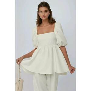 Bluza dama - model balon cu guler patrat - bej - material textil imagine
