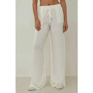 Pantaloni dama - cu talie elastica - texturati - alb - bumbac imagine