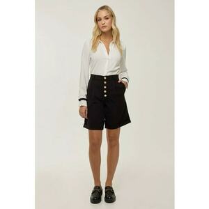 Pantaloni scurti dama midi plisati - talie inalta - negru - poliester imagine