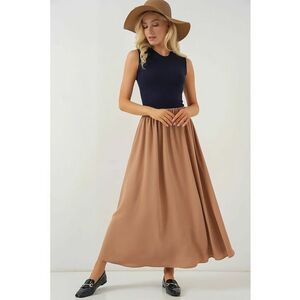 Fusta maxi texturata HiCCUP cu snur in talie - maro - poliester-elastan imagine