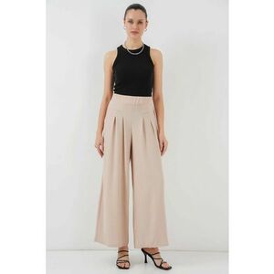 Pantaloni dama - HiCCUP - plisati - bej - poliester-elastan imagine