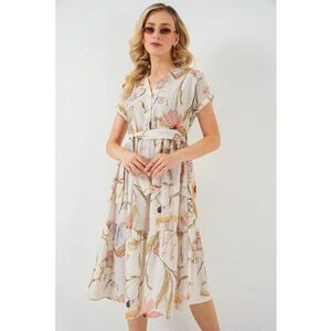 Rochie midi HiCCUP cu decolteu in V si funda - bej - viscoza si in imagine