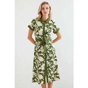 Rochie midi dama HiCCUP - imprimeu floral - viscoza - verde/crem imagine
