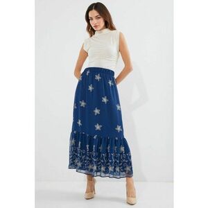 Fusta maxi - HiCCUP - imprimeu floral - albastru - poliester imagine