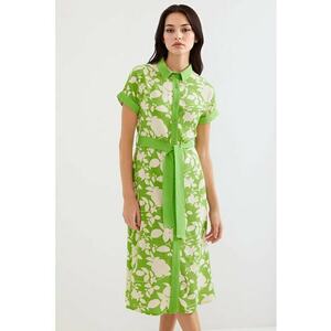 Rochie midi dama - HiCCUP - imprimeu floral - viscoza - verde/crem imagine