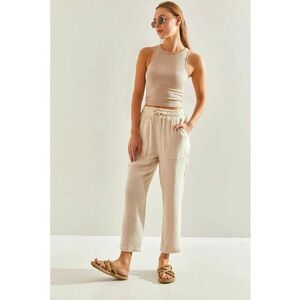 Pantaloni dama - Relaxed Fit - bumbac - natural imagine