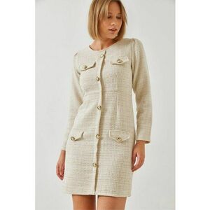 Rochie mini - HiCCUP - din tweed cu buzunare - bej - textil imagine