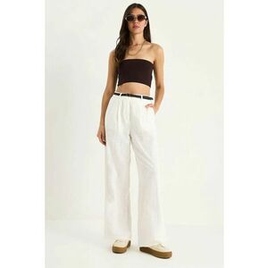 Pantaloni dama - texturati - cu buzunare - alb - bumbac-elastan imagine